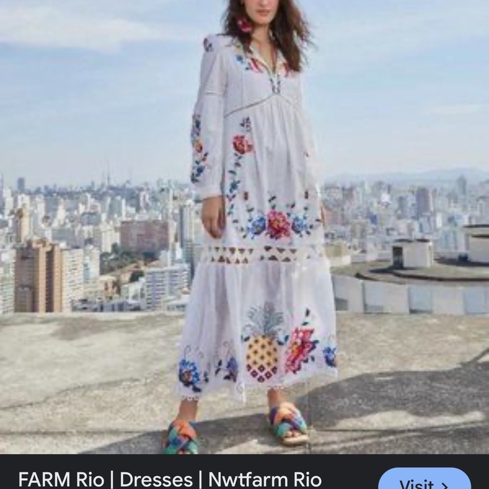 FARM Rio White Floral Macaw Maxi Dress